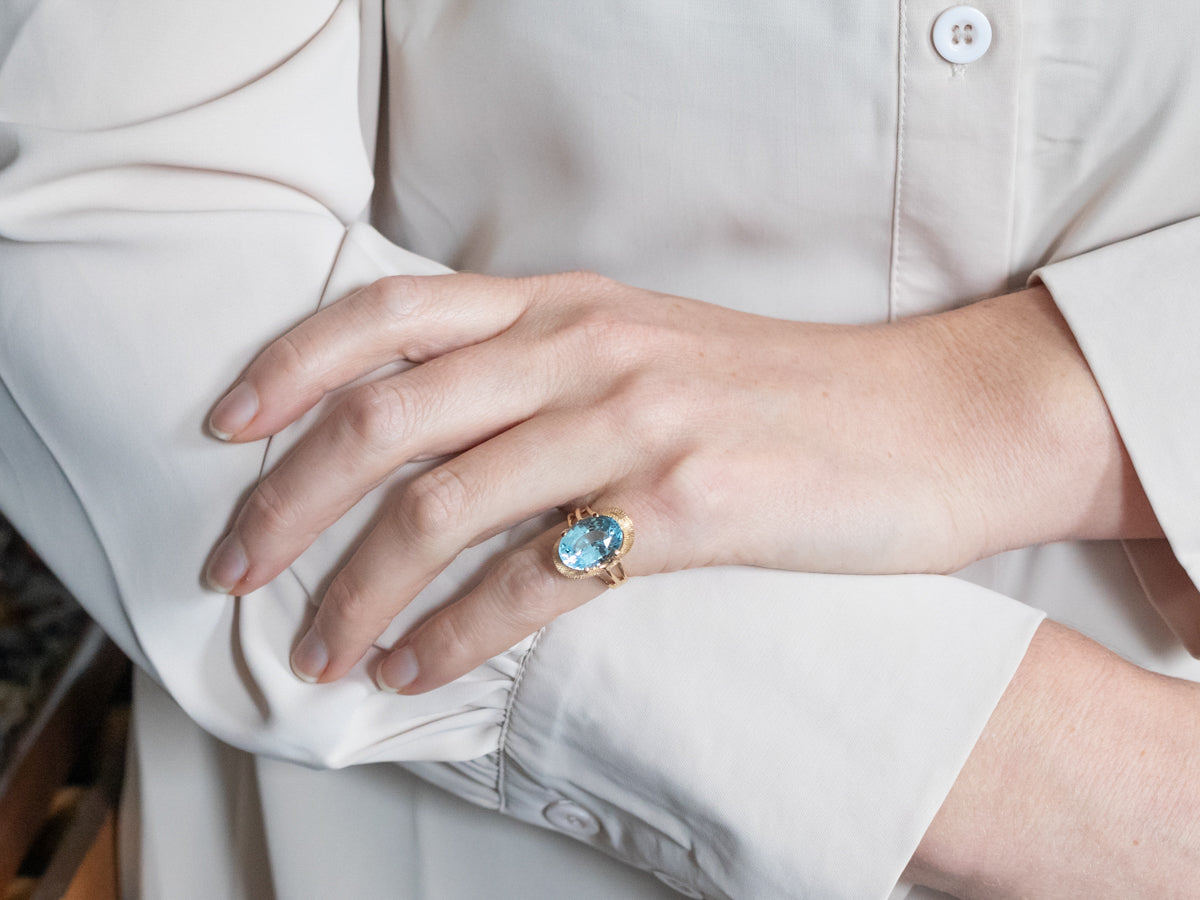 Yellow Gold Blue Topaz Solitaire Ring