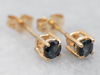 Yellow Gold Sapphire Solitaire Stud Earrings