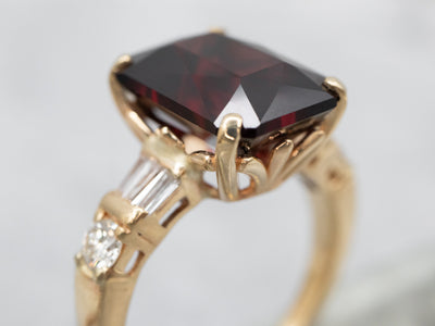 Yellow Gold Emerald Cut Garnet Cocktail Ring with Diamond Accents