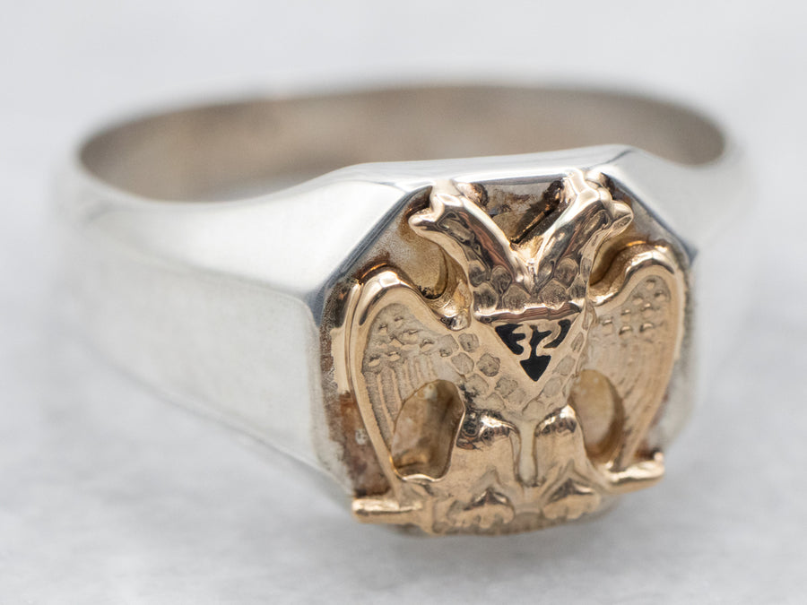 Mixed Metal Enamel Masonic Ring