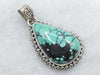 Sterling Silver Pear Cut Turquoise Pendant with Beaded Frame