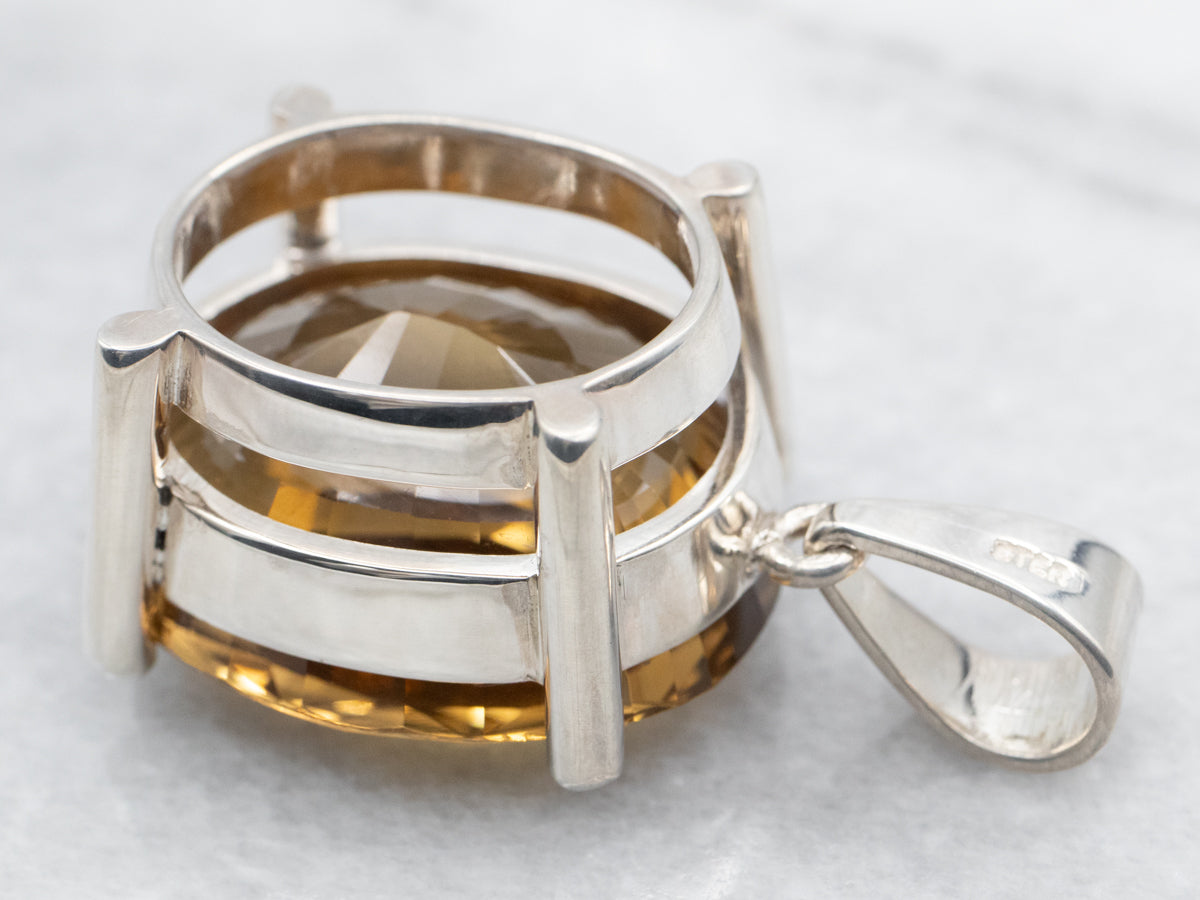 Sterling Silver Oval Cut Lemon Quartz Pendant