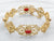 Yellow Gold Handmade Oval Cut Coral Filigree Link Bracelet