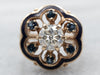 Vintage Diamond and Sapphire Enamel Flower Ring