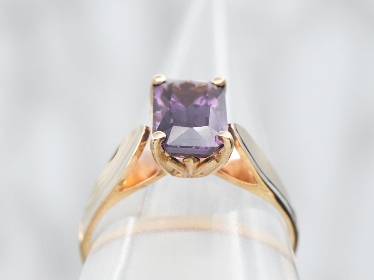 Emerald Cut Purple Spinel Solitaire Ring