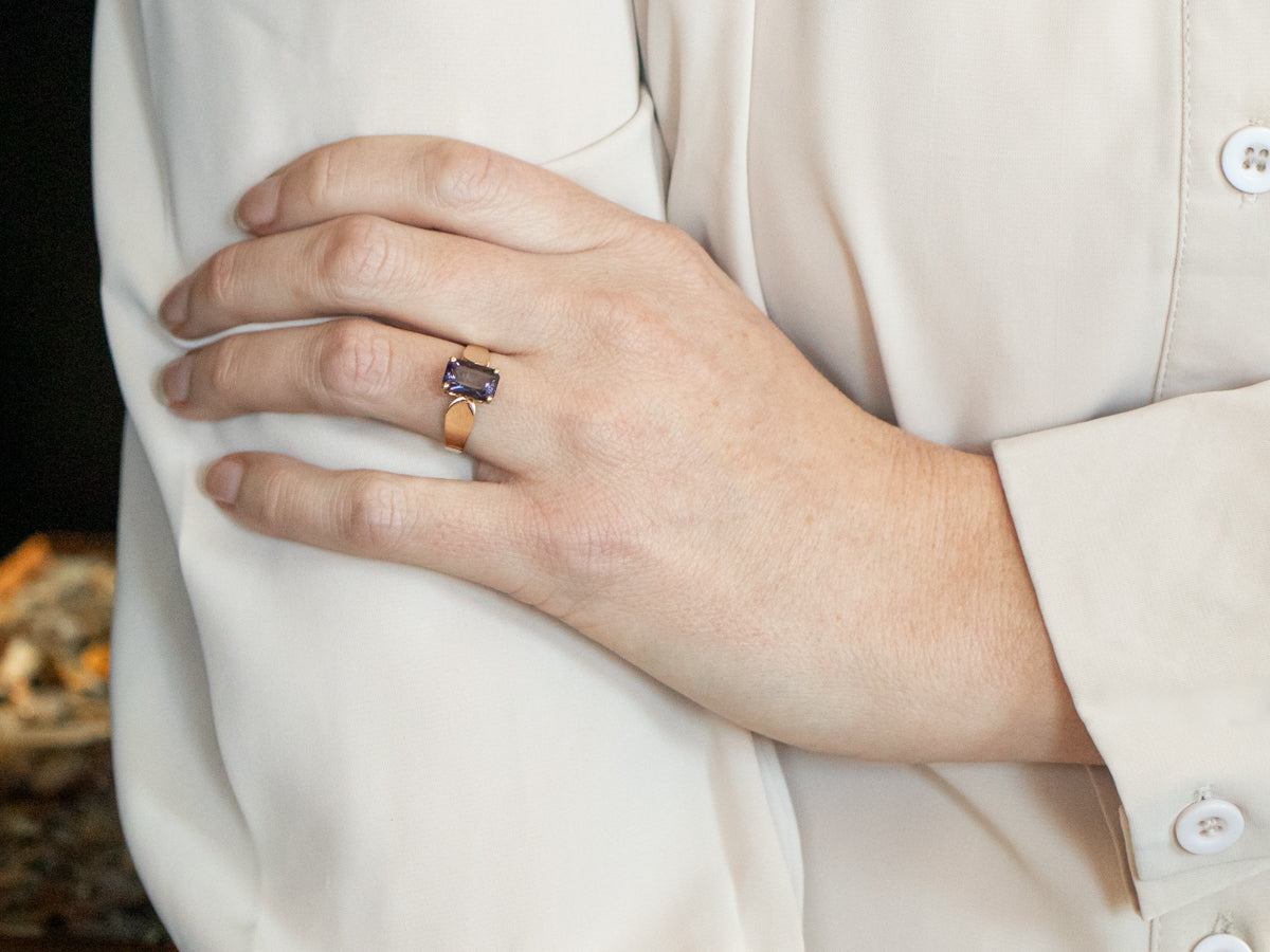 Emerald Cut Purple Spinel Solitaire Ring