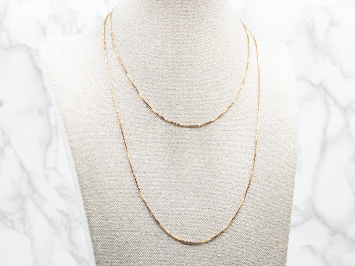 Yellow Gold Long Box Chain with Spring Ring Clasp