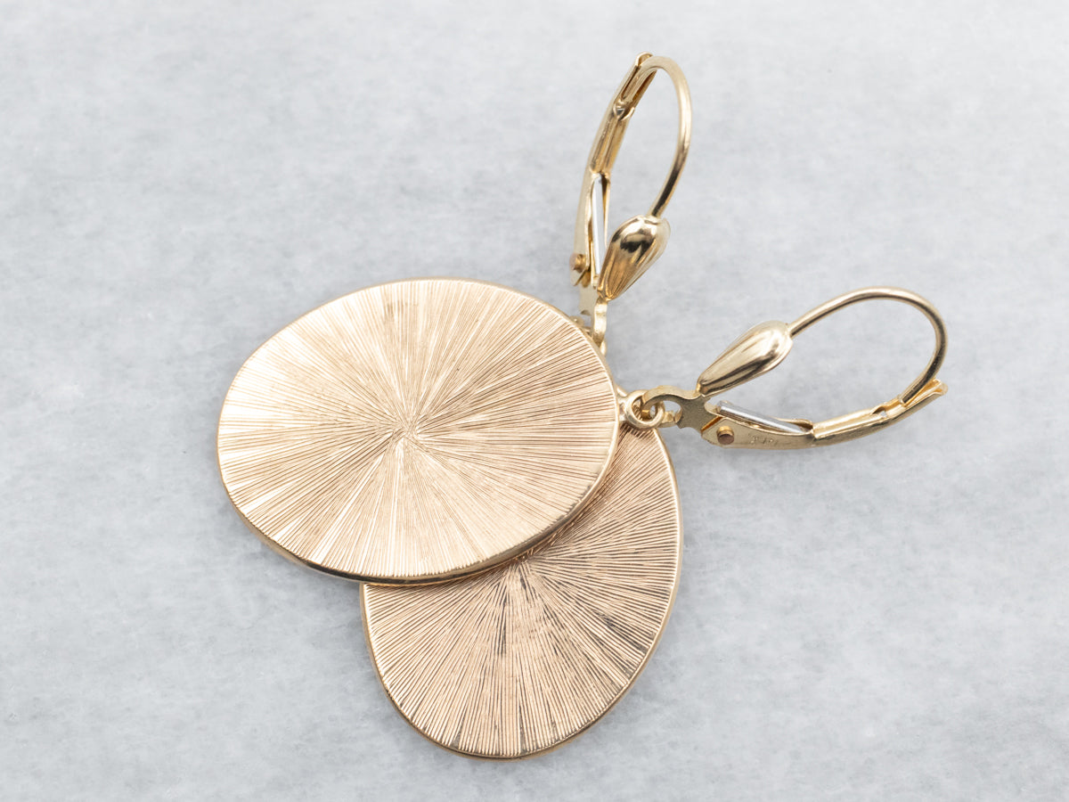 Yellow Gold Oval Textured Cufflink Conversion Drop Earrings