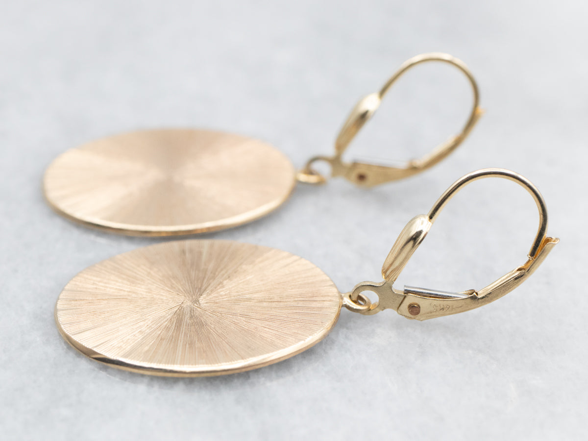 Yellow Gold Oval Textured Cufflink Conversion Drop Earrings