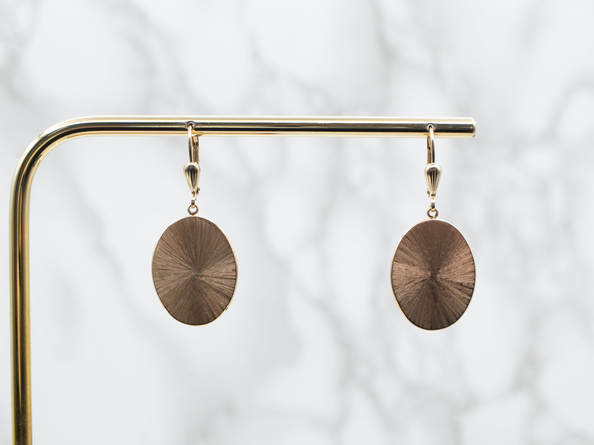 Yellow Gold Oval Textured Cufflink Conversion Drop Earrings