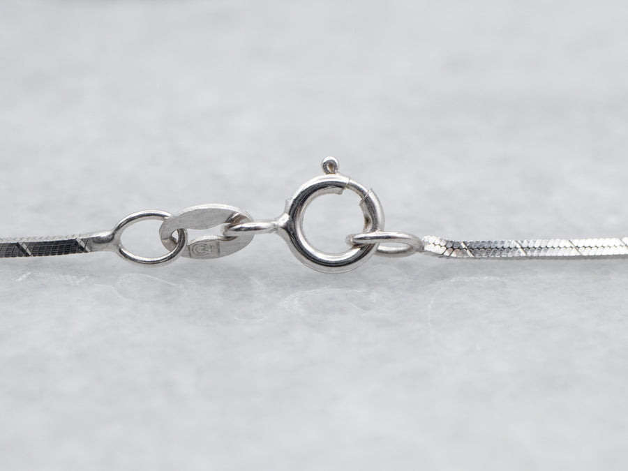 White Gold Textured Box Chain with Spring Ring Clasp