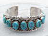 Sterling Silver Navajo Turquoise Cuff Bracelet by Artist Ted Joe