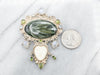 Sterling Silver Seraphinite, Peridot, Moonstone, and Bone Brooch or Pendant