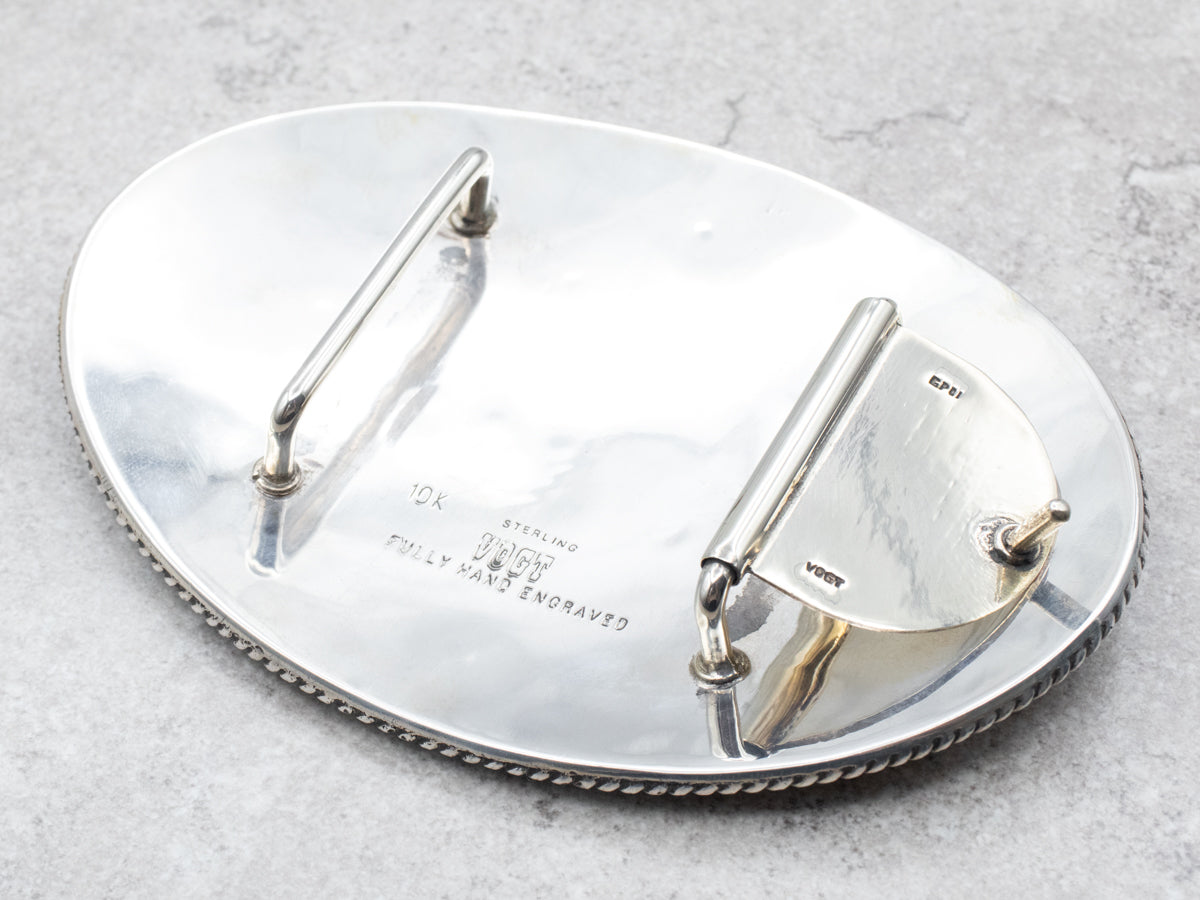 Sterling Silver and Rose Gold "KATHY" Belt Buckle with Ruby Accents