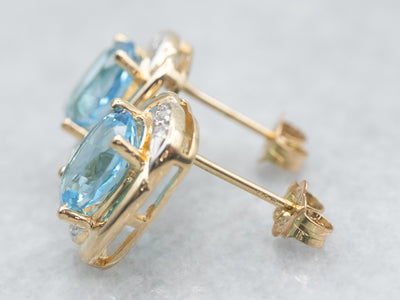 Blue Topaz Stud Earrings with Diamond Accents