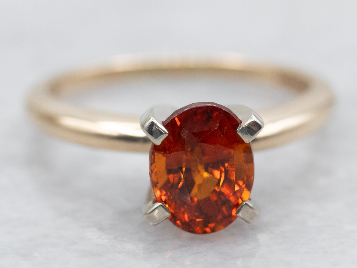 Two Tone Hessonite Garnet Solitaire Ring