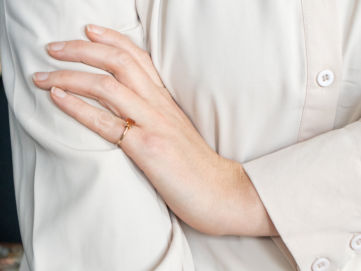 Two Tone Hessonite Garnet Solitaire Ring