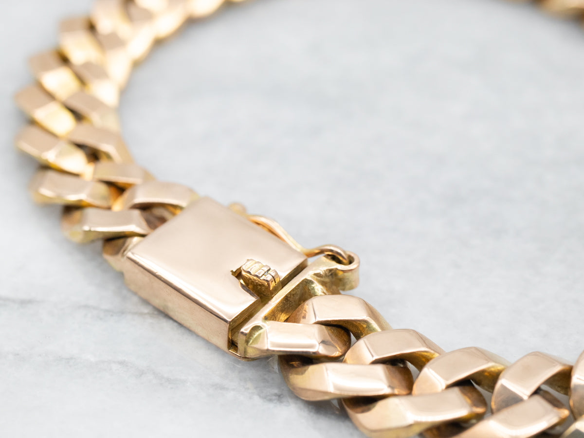 Yellow Gold Heavy Curb Chain Bracelet with Box Clasp
