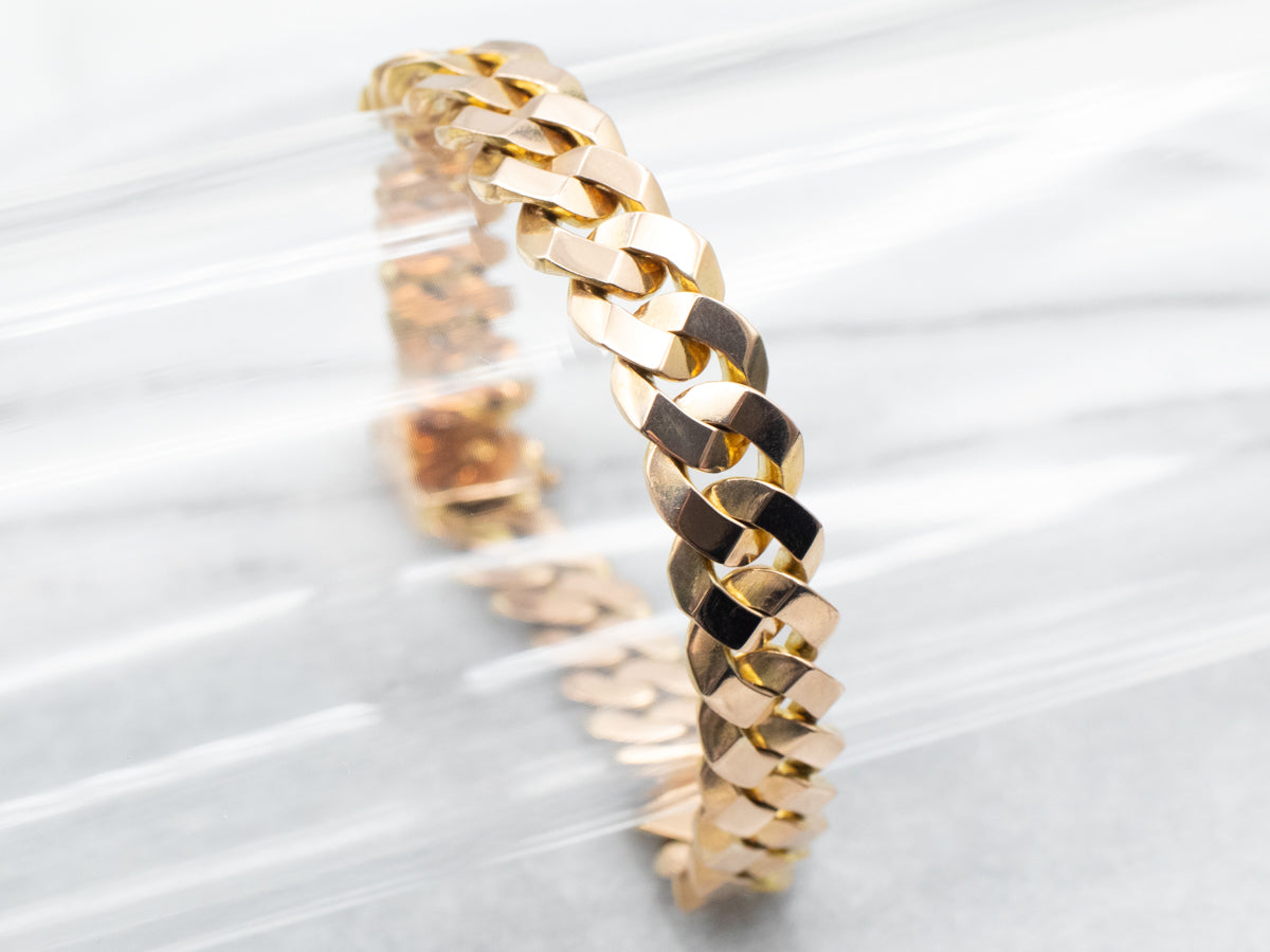 Yellow Gold Heavy Curb Chain Bracelet with Box Clasp