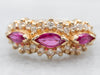 Yellow Gold East West Marquise Cut Ruby Ring with Diamond Accents