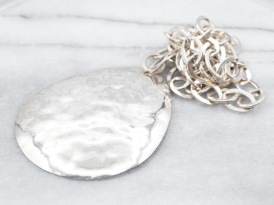 Sterling Silver Oval Link Necklace and Large Hammered Pendant with Lobster Clasp