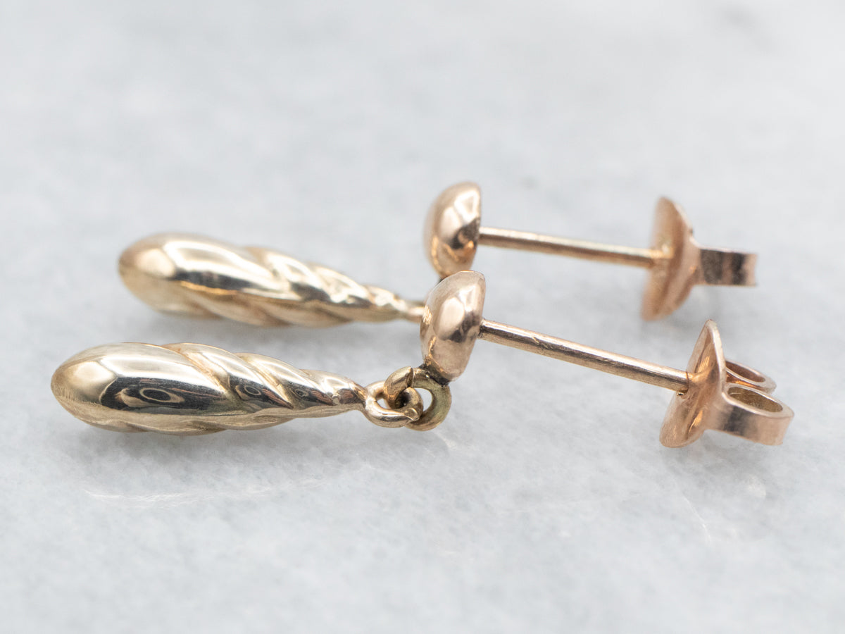 Gold Twist Stud Drop Earrings