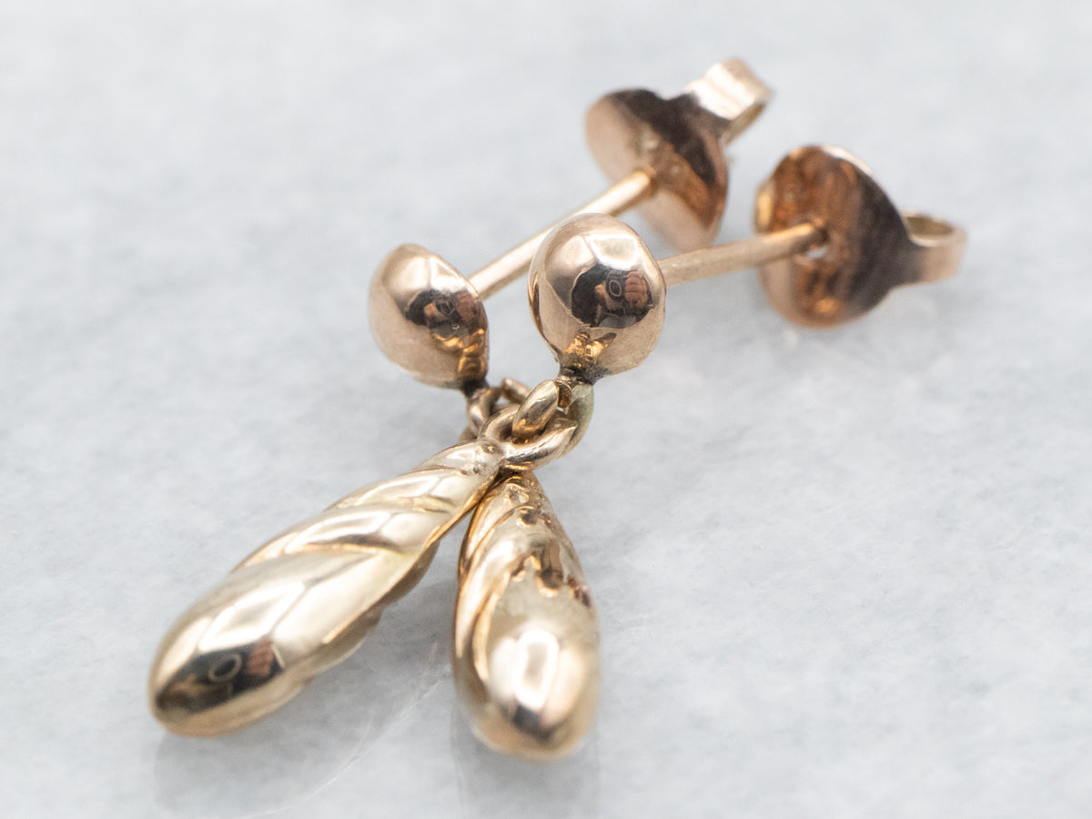 Gold Twist Stud Drop Earrings