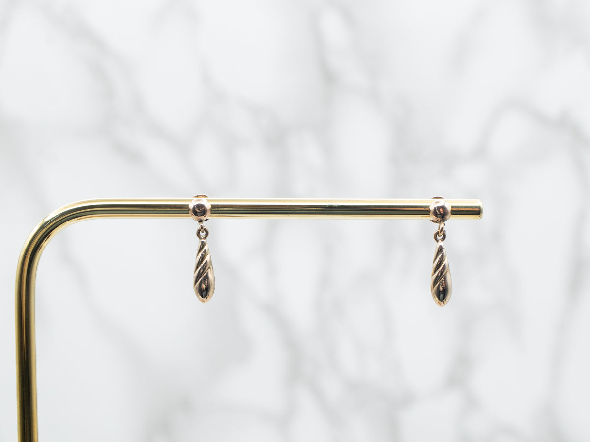 Gold Twist Stud Drop Earrings