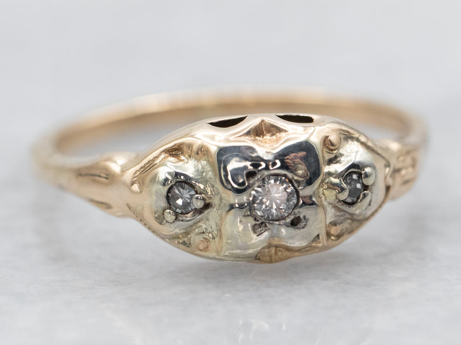 Retro Three Stone Diamond Engagement Ring