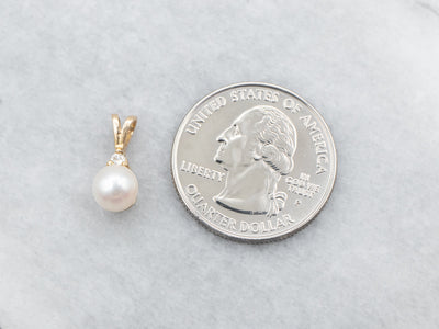 Yellow Gold Pearl Pendant with Diamond Accent