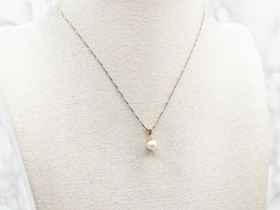 Yellow Gold Pearl Pendant with Diamond Accent