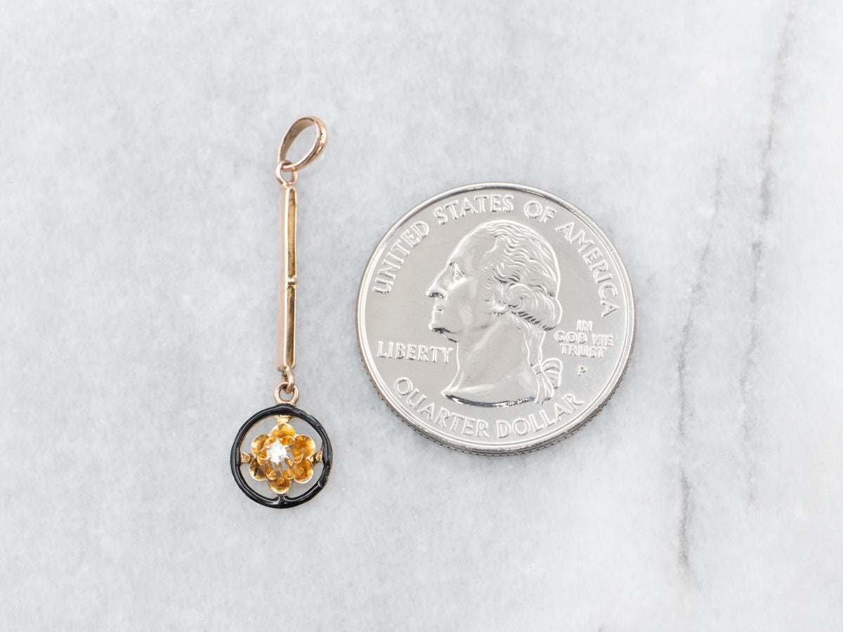 Yellow Gold Black Enamel Diamond Pendant