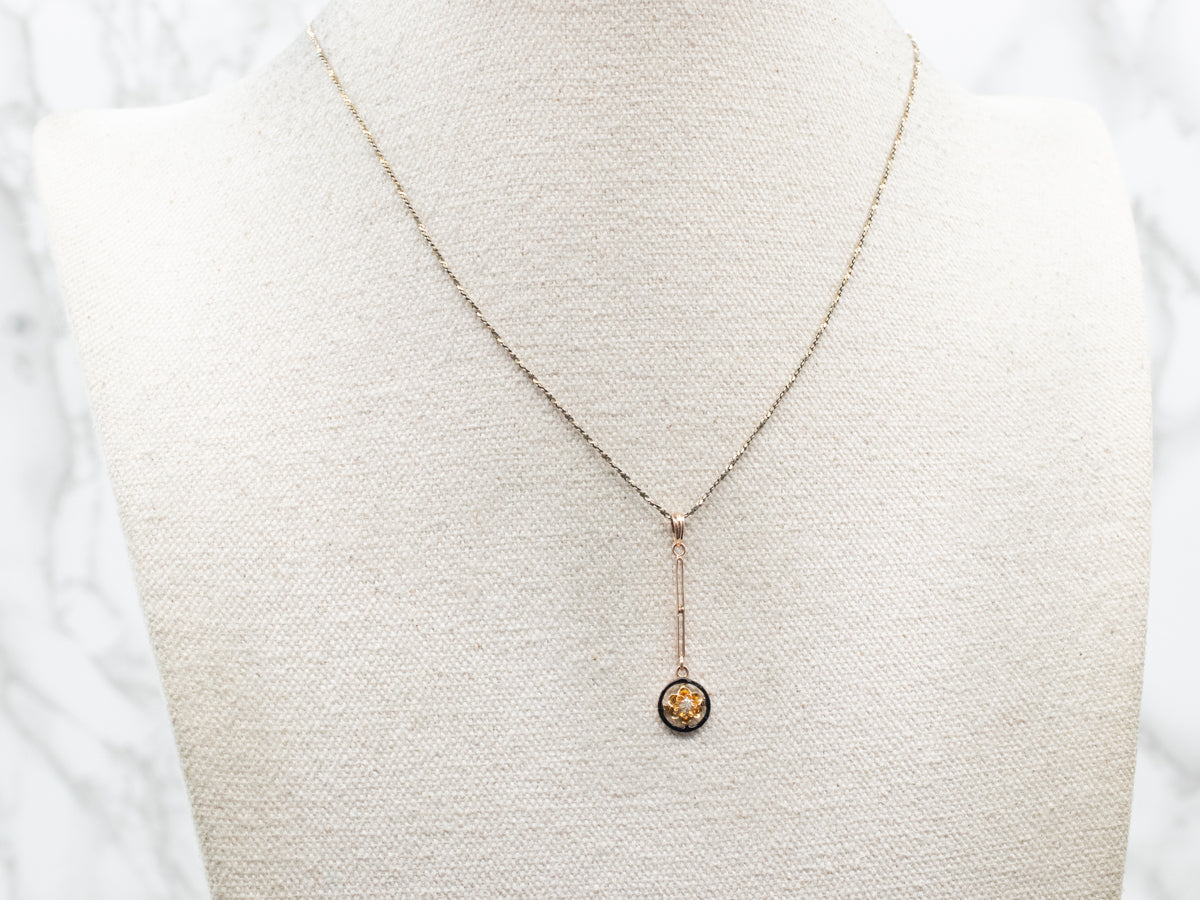 Yellow Gold Black Enamel Diamond Pendant