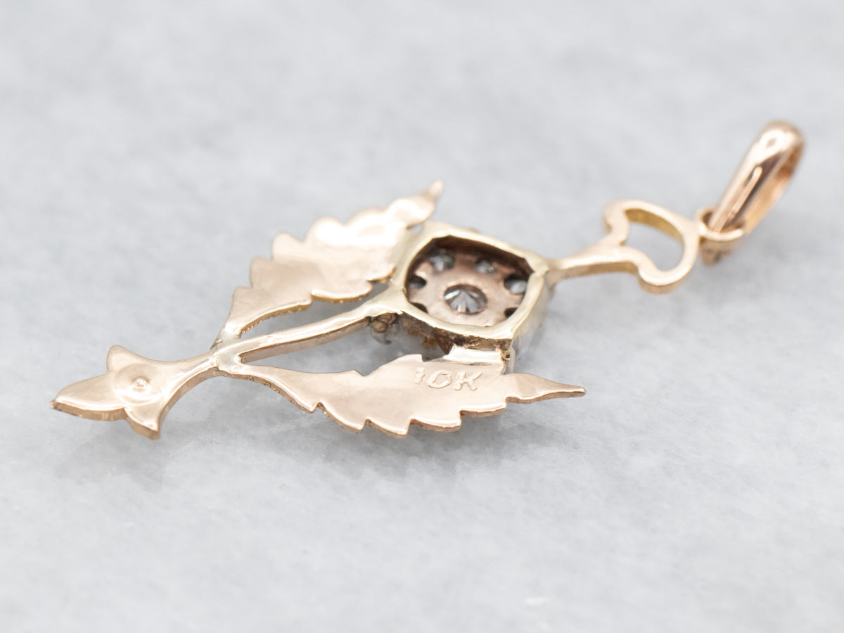 Yellow Gold Diamond Cluster Pendant with Seed Pearl Accent