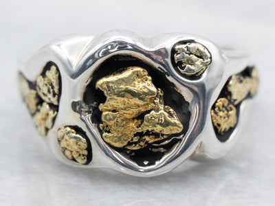 Bold Gold Nugget Mixed Metal Ring
