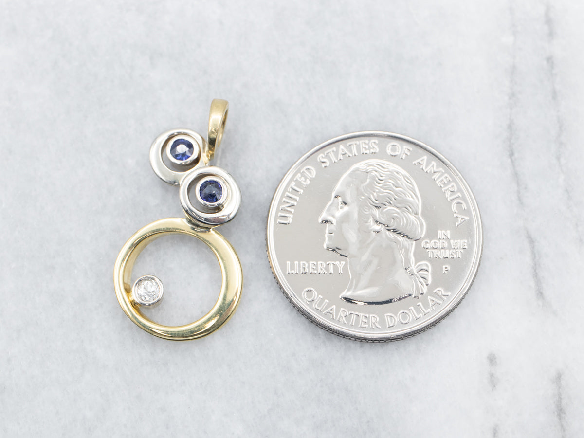 Modernist Old Mine Cut Diamond and Sapphire Pendant