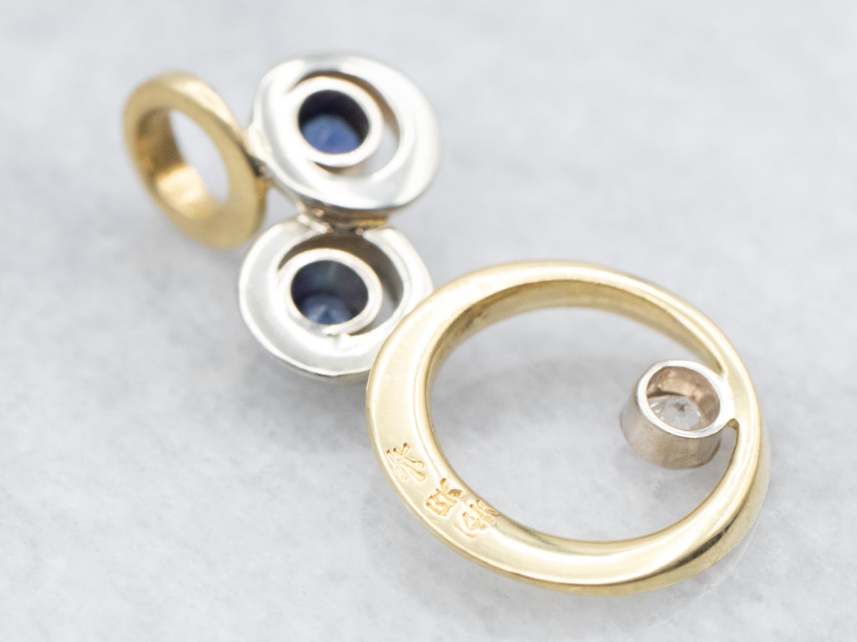 Modernist Old Mine Cut Diamond and Sapphire Pendant