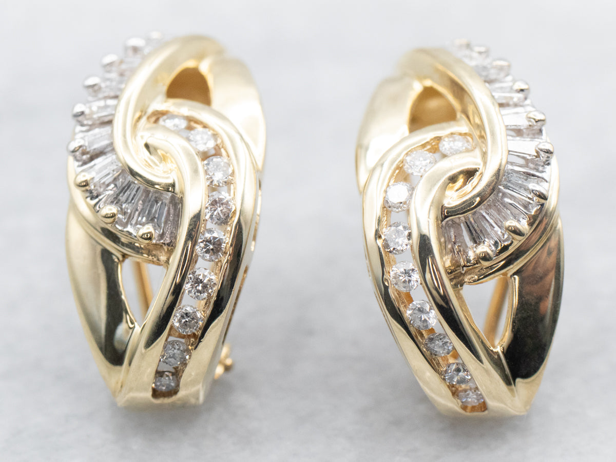 Round and Baguette Cut Diamond Earrings
