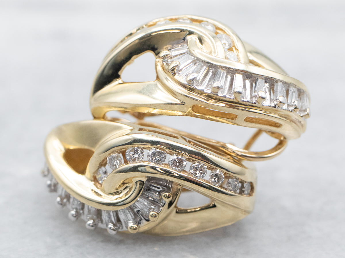 Round and Baguette Cut Diamond Earrings