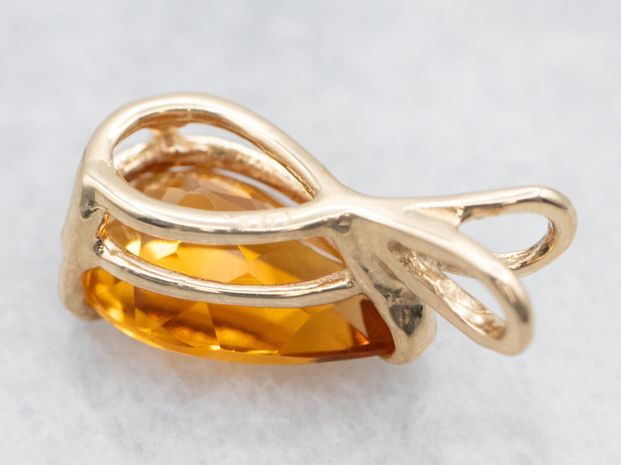 Yellow Gold Pear Cut Citrine Solitaire Pendant