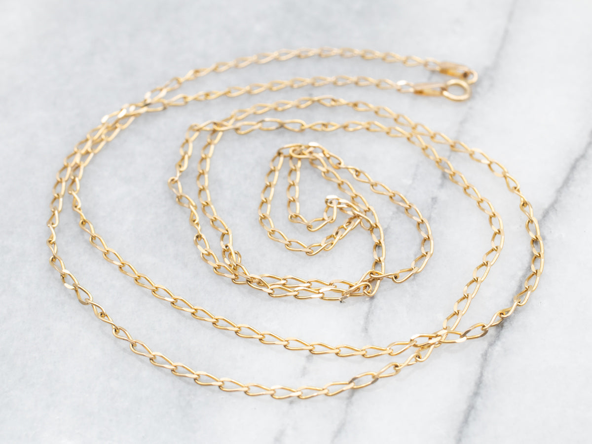 Yellow Gold Elongated Curb Chain with Spring Ring Clasp