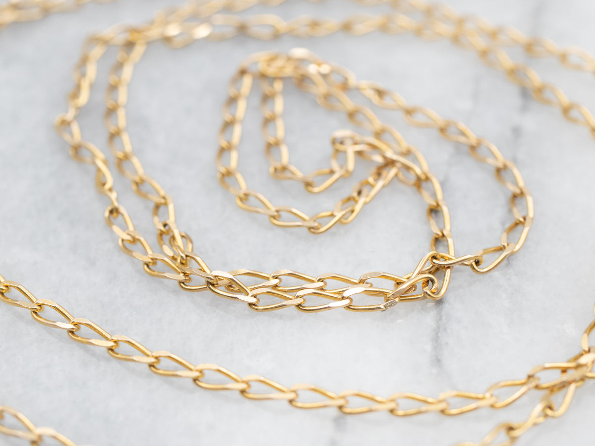 Yellow Gold Elongated Curb Chain with Spring Ring Clasp