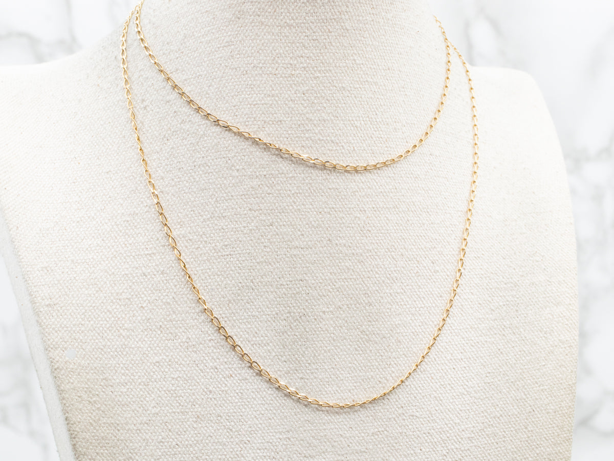 Yellow Gold Elongated Curb Chain with Spring Ring Clasp