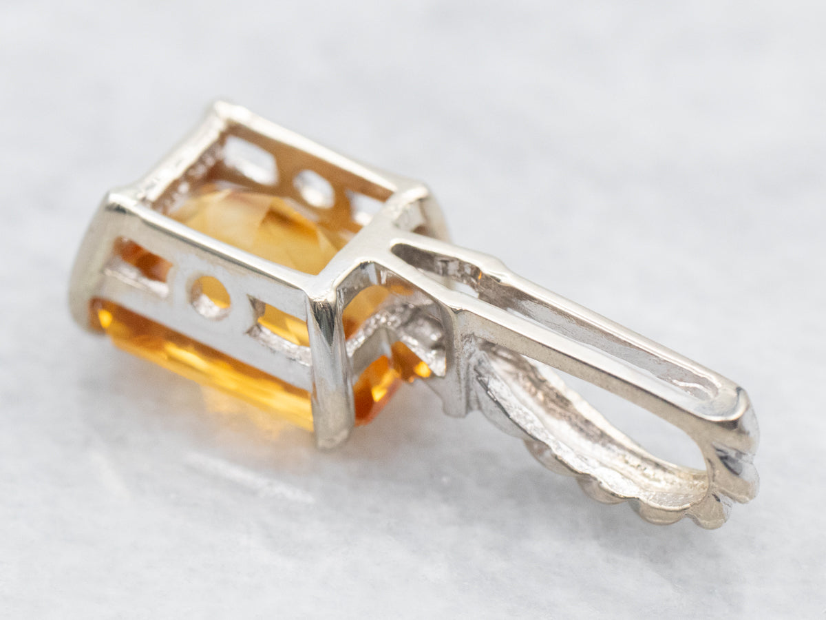 Emerald Cut Citrine Pendant with Diamond Accent