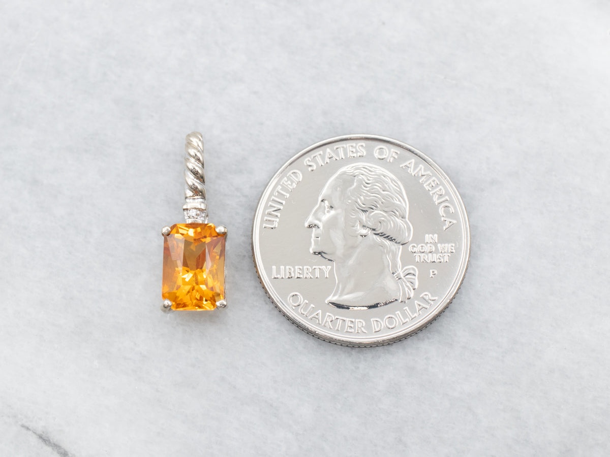 Emerald Cut Citrine Pendant with Diamond Accent