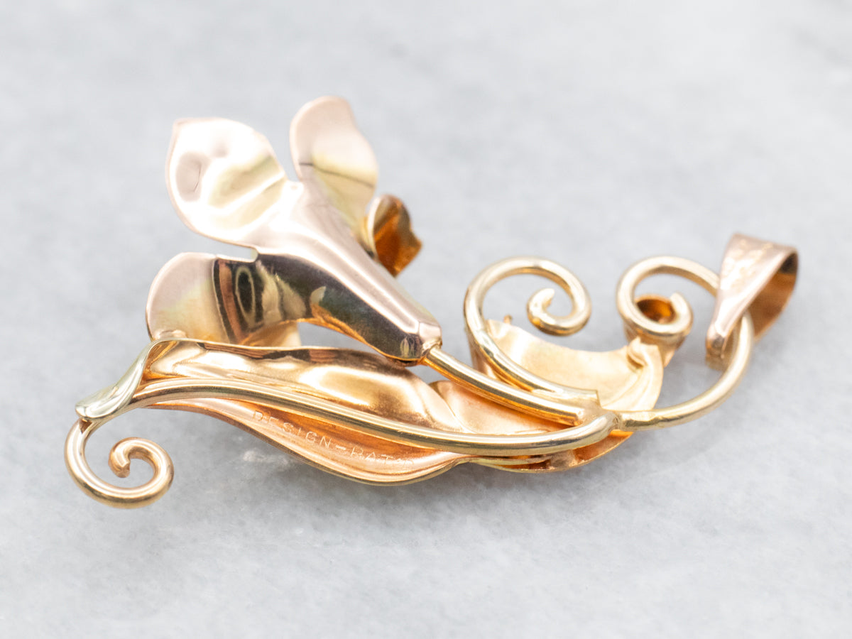 Retro Era Yellow and Rose Gold Floral Pendant