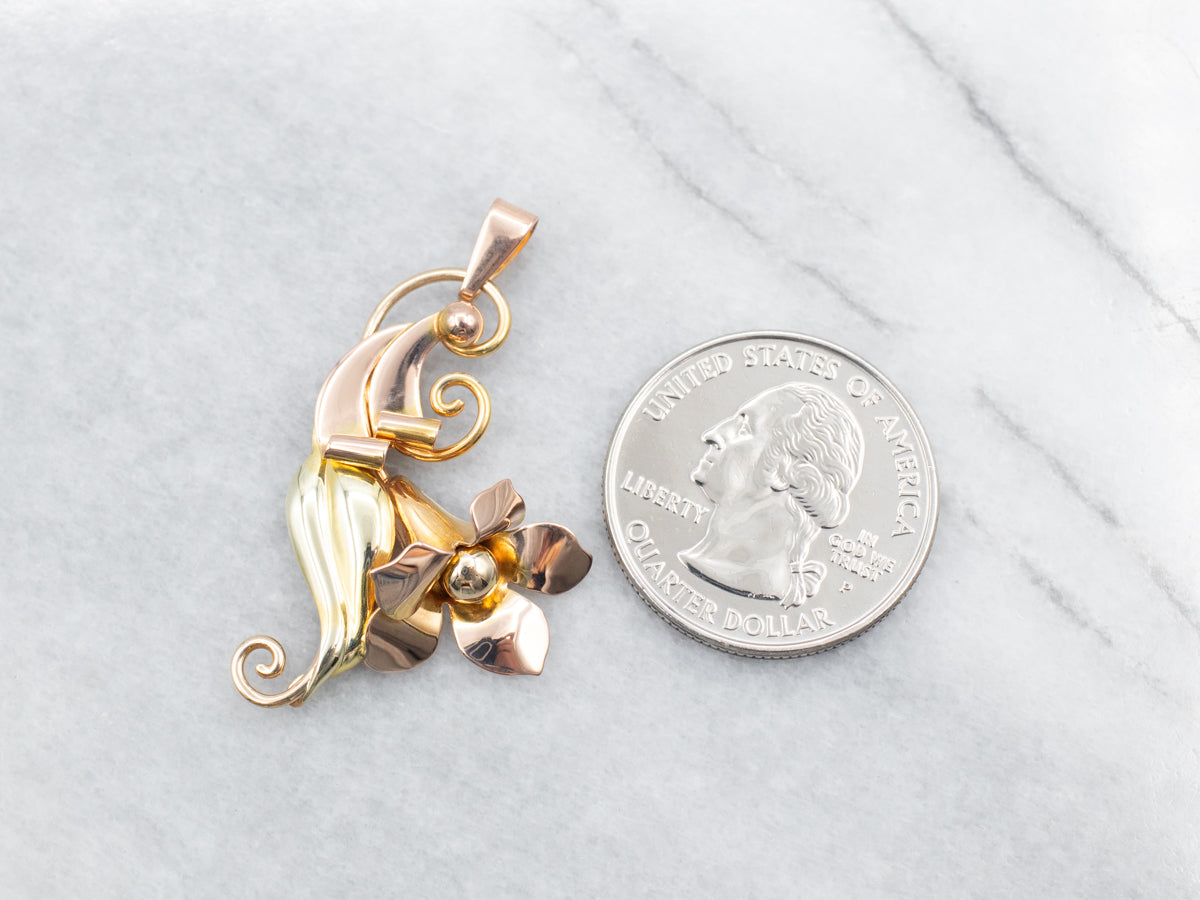 Retro Era Yellow and Rose Gold Floral Pendant