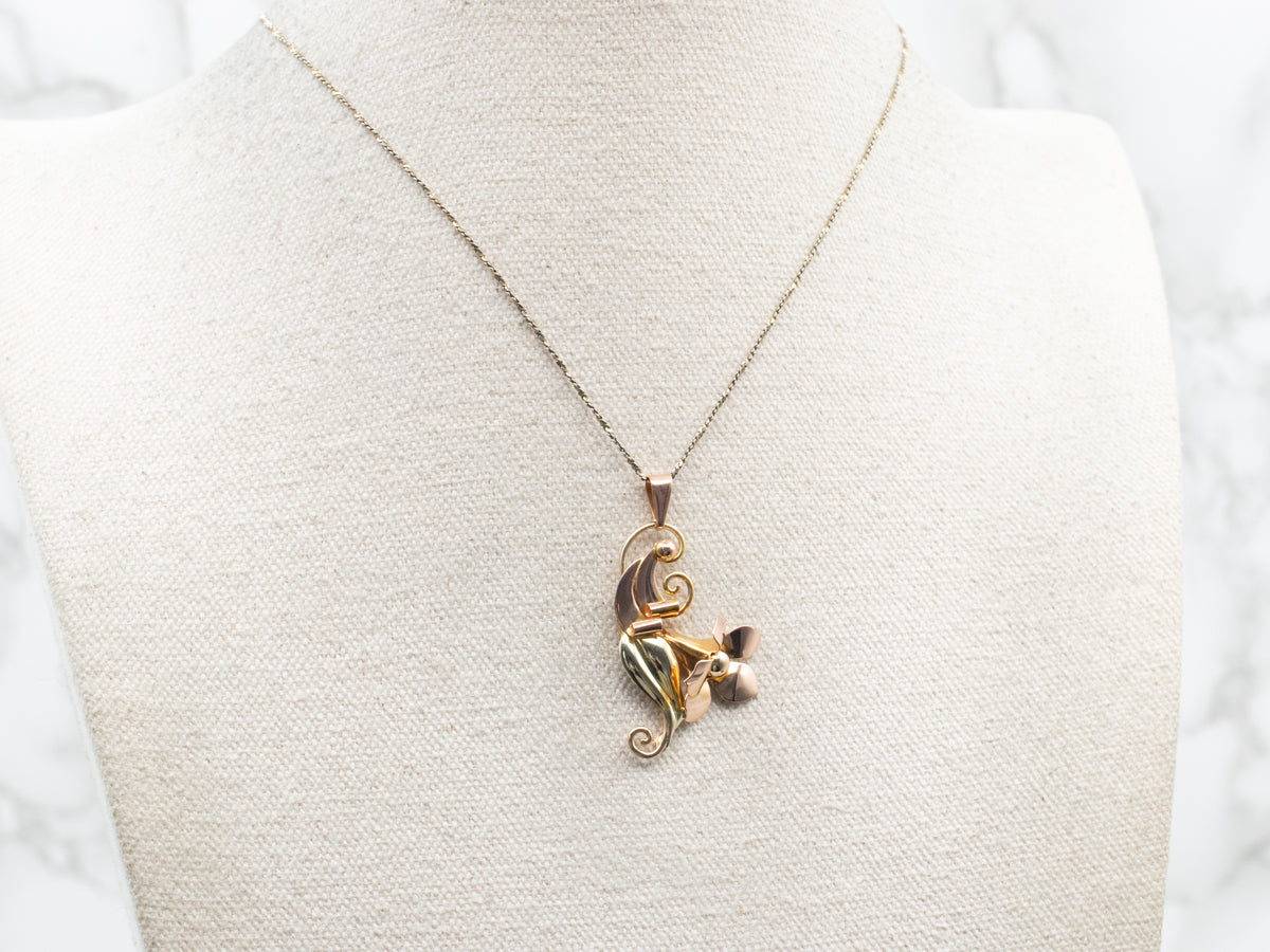 Retro Era Yellow and Rose Gold Floral Pendant