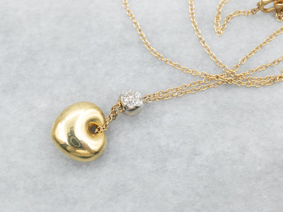 Yellow and White Gold Heart and Diamond Pendant on Cable chain with Lobster Clasp