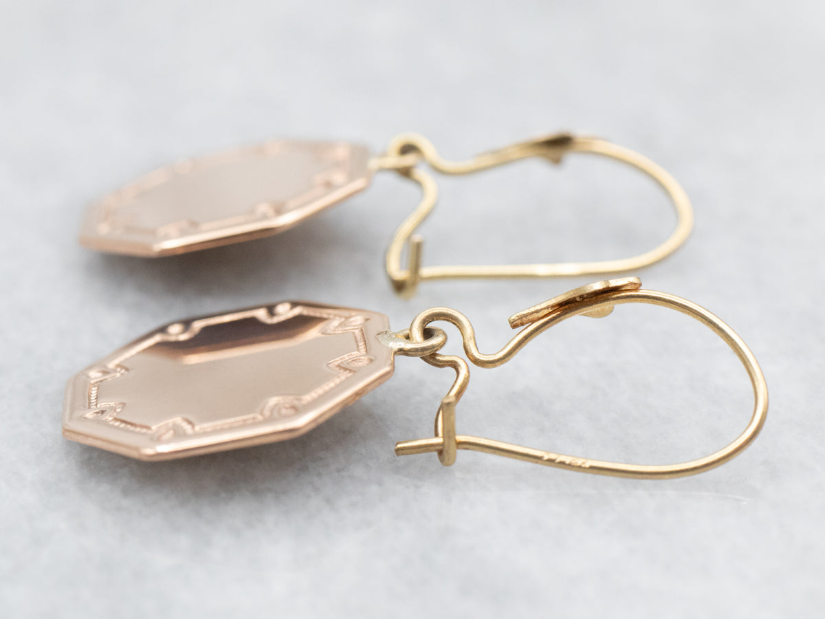 Rose and Yellow Gold Octagonal Cufflink Conversion Drop Earrings